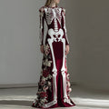 Comstylish Women's Vintage Skull Rose Comfortable Elegant Velvet Maxi Dress