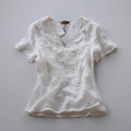 Bohemian Style Woman's V-neck White Rose Short-sleeved Shirt artswardrobe