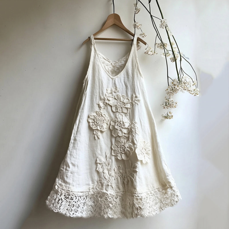 Vintage Classy 3d Floral Lace Art Linen Tank Dress artswardrobe