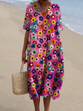 Women's Vintage Lovely Floral Art Print Flowy Dress