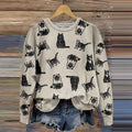 All Over Cats Art Print Crew Neck Casual Sweatshirt elevenforest