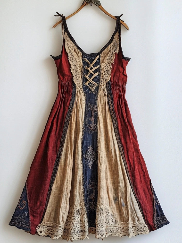 Viking Vintage Linen Halter Tie Dress artswardrobe