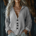 Comstylish Women's Vintage Solid Color V-neck Linen Shirt