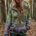 Women's Vintage Viking Tree Of Life Art Gradient Comfort Zip Hoodie artswardrobe
