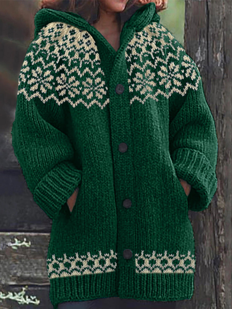 Vintage Jacquard Cozy Icelandic Knit Hooded Cardigan elevenforest