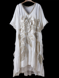 Retro White Rose With Sparkle Women's V-neck Long Dress artswardrobe