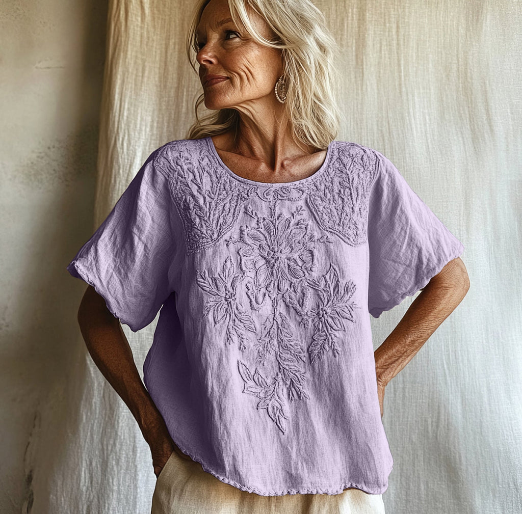 Vintage Floral Art Cotton Linen Comfy Shirt artswardrobe