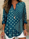 Comstylish Japanese Sashiko Art Linen Blend Cozy Shirt