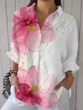 Comstylish Women's Casual Retro Pink Art Floral Blouse