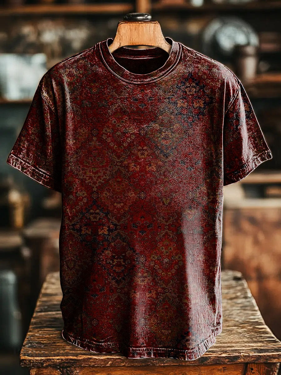 National Rhombus Flower Pattern Vintage Art Print Casual T-shirt For M
