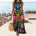 Women's Vintage Bohemian Floral Art Linen Tank Dress artswardrobe