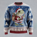 Comstylish Men's Fun Christmas Frog And Candy Cane Comfortable Crew Neck Plush Sweatshirt