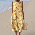 Retro Cute Dachshund  Sausage Dog Art Linen Tank Midi Dress artswardrobe