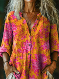 Women's Hippie Floral Art Pattern Print Casual Cotton Linen Shirt