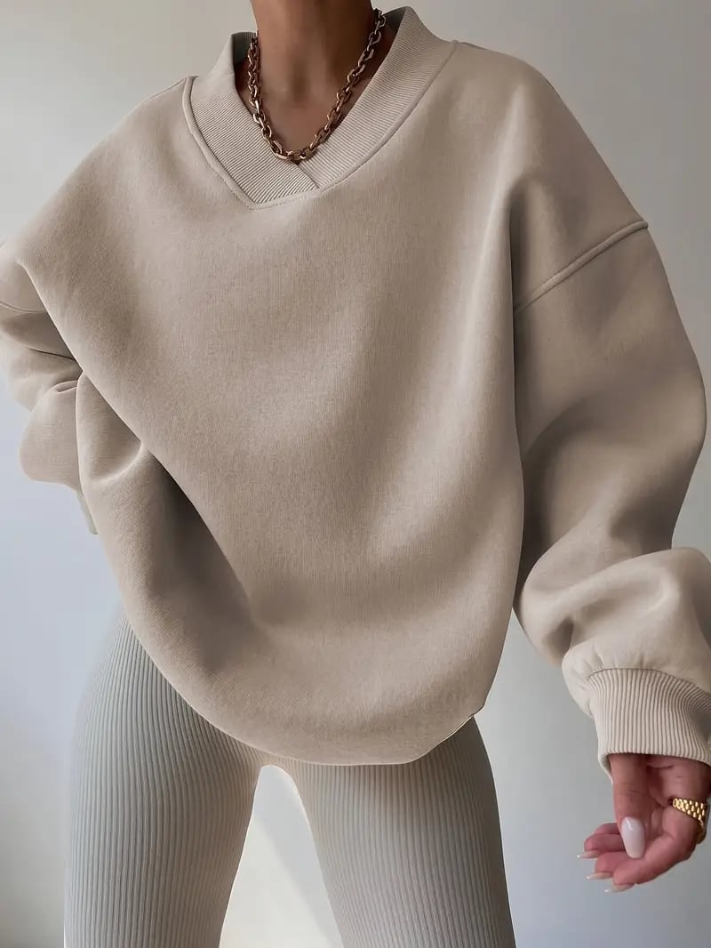 Women's New Casual Loose Solid Color Long Sleeve Crewneck Sweatshirt 
