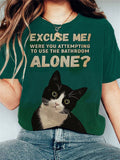 Comstylish Women's Casual Funny Black Cat Print T-shirt