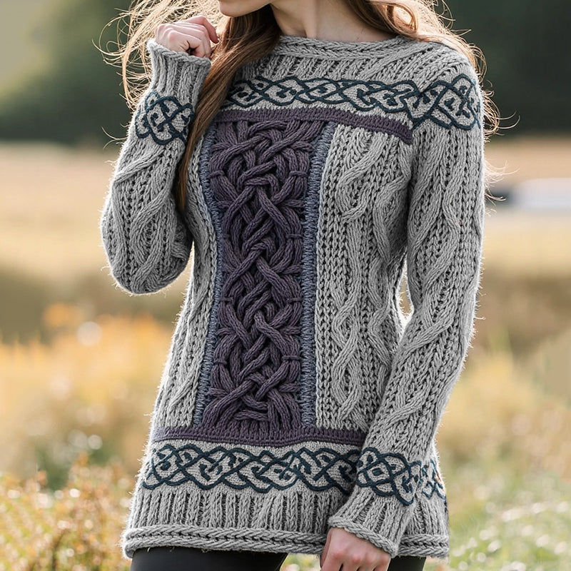 Women's Irish Celtic Knotted Contrast Jacquard Sweater elevenforest