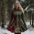Comstylish Women's Christmas Holly Leaves Life Of Tree Gradient Celtic Knitted Midi Dress