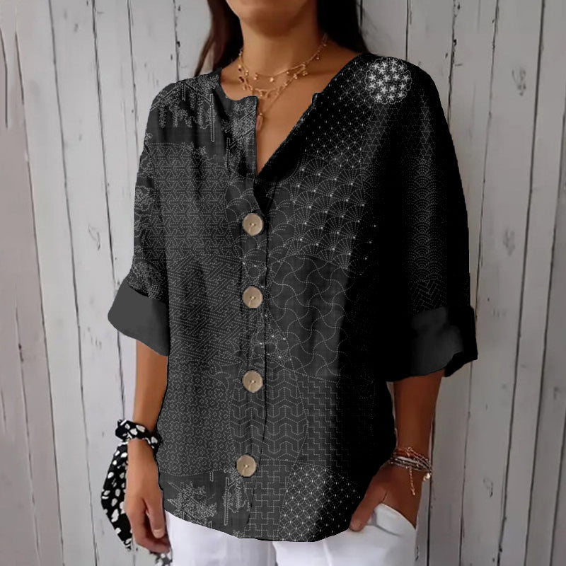 Comstylish Japanese Traditional Sashiko Art Comfy Linen Tunic