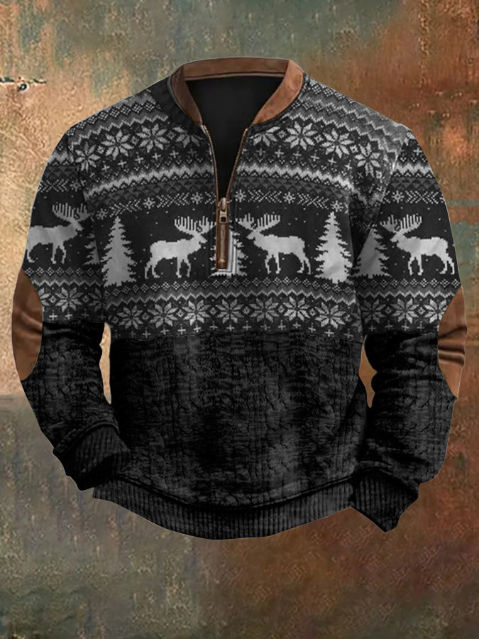 Comstylish Men's Vintage Merry Christmas Deer Print Sweatshirt