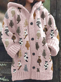Cats Embroidery Pattern Cozy Knit Hooded Cardigan elevenforest