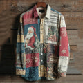 Vintage Santa Claus Christmas Carol Color Block Linen Shirt artswardrobe