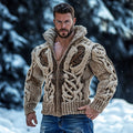 Retro Viking Dragon Bone Inspired Jacquard Chunky Knit Zipper-up Cardigan elevenforest
