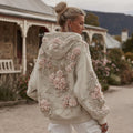 Comstylish Women's Vintage Rose Pearl Embroidery Comfortable Warm Hoodie