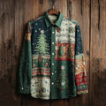 Vintage Men's Musical Christmas Tree Colorblock Print Long Sleeve Shirt artswardrobe