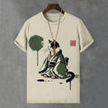 Men's Japanese Hot Black Cat Art Print Comfortable T-shirt elevenforest