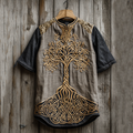 Men's Viking Tribal Tree Of Life With Celtic Knotwork Embroidered Art  Linen Round Neck T-shirt artswardrobe