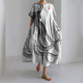 Comstylish Japanese Art Octopus And Crab Print Casual Art Linen Blend Maxi Dress
