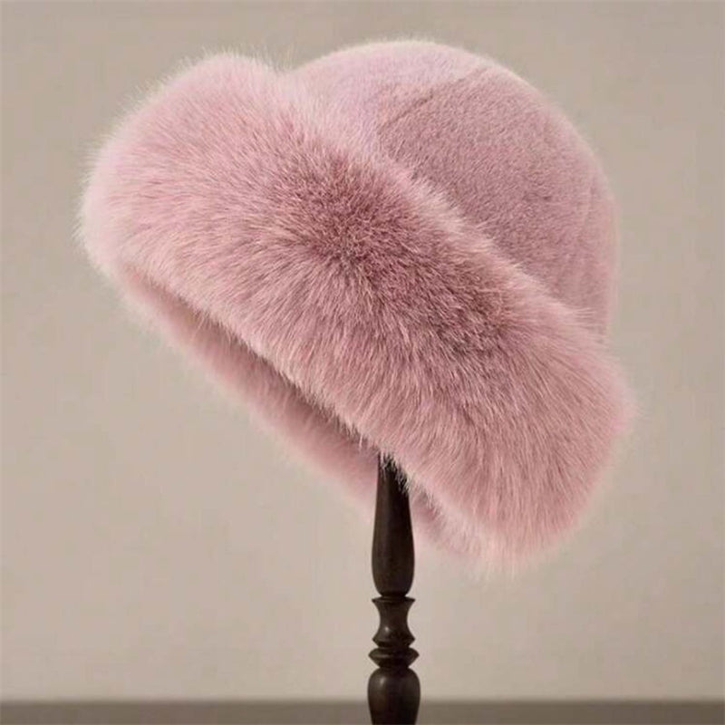 Comstylish Vintage Basic Cozy Fur Trim Knit Hat