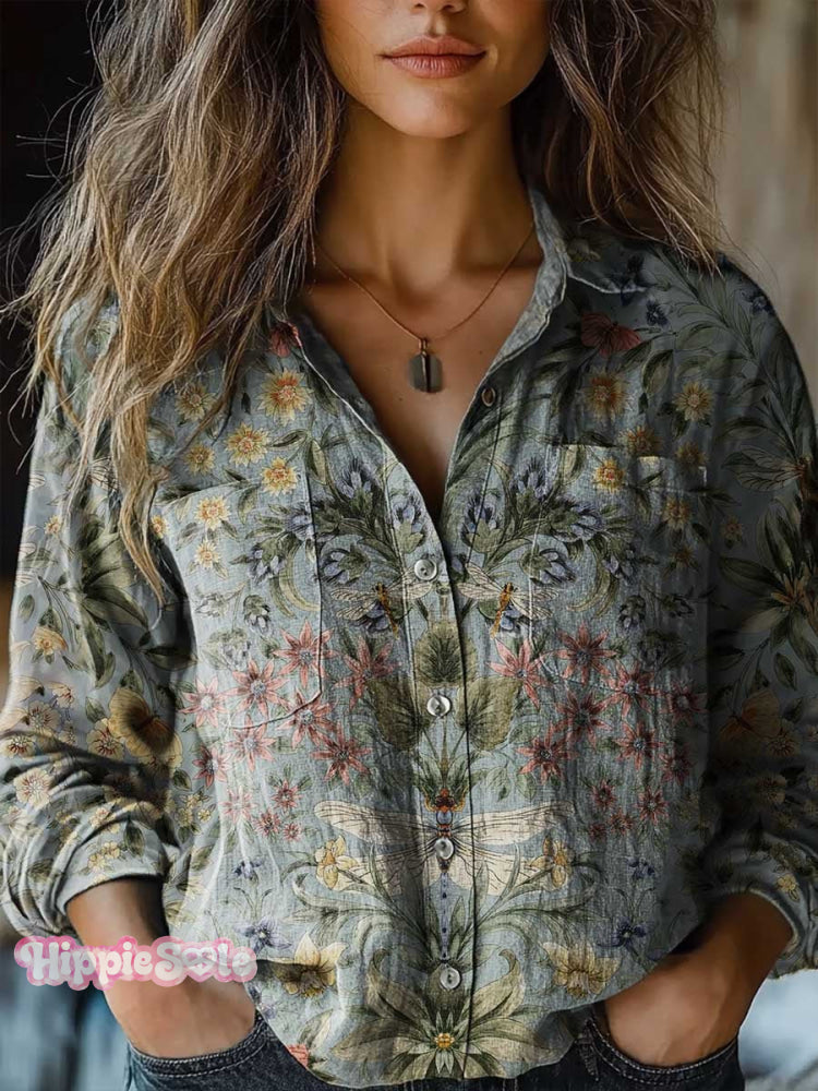 Women's Vintage Floral Art Print Casual Long Sleeve Comfortable Cotton