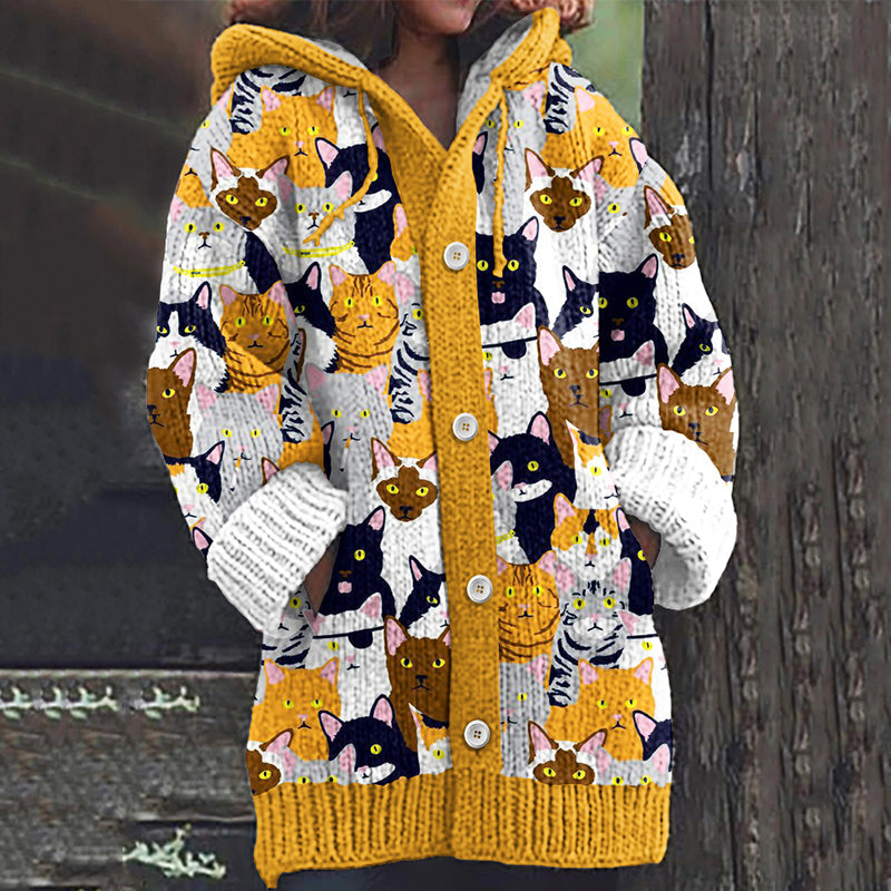 Funny Cat Print Women's Cardigan Sweater artswardrobe