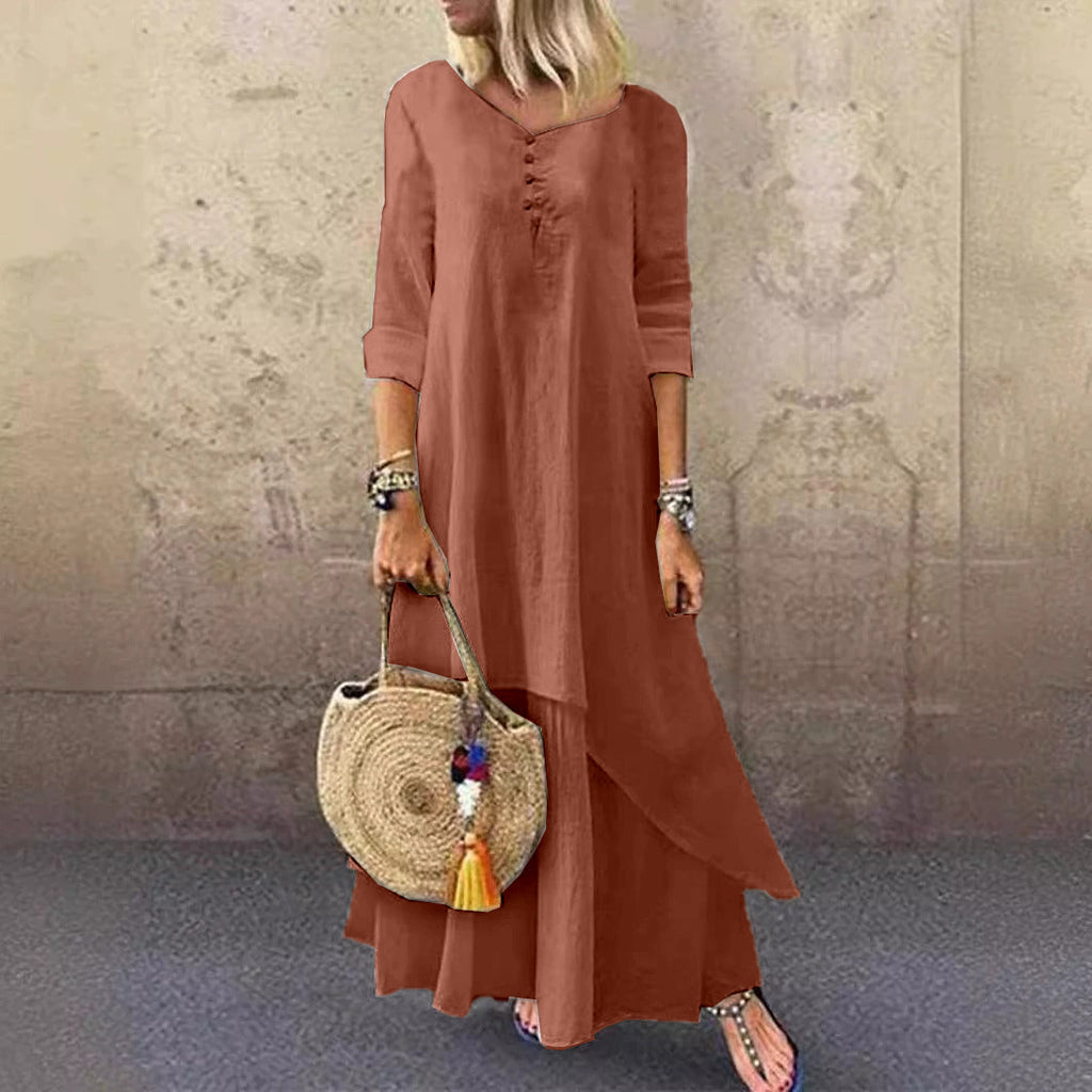 Casual Multi-layer Design Linen Dress artswardrobe