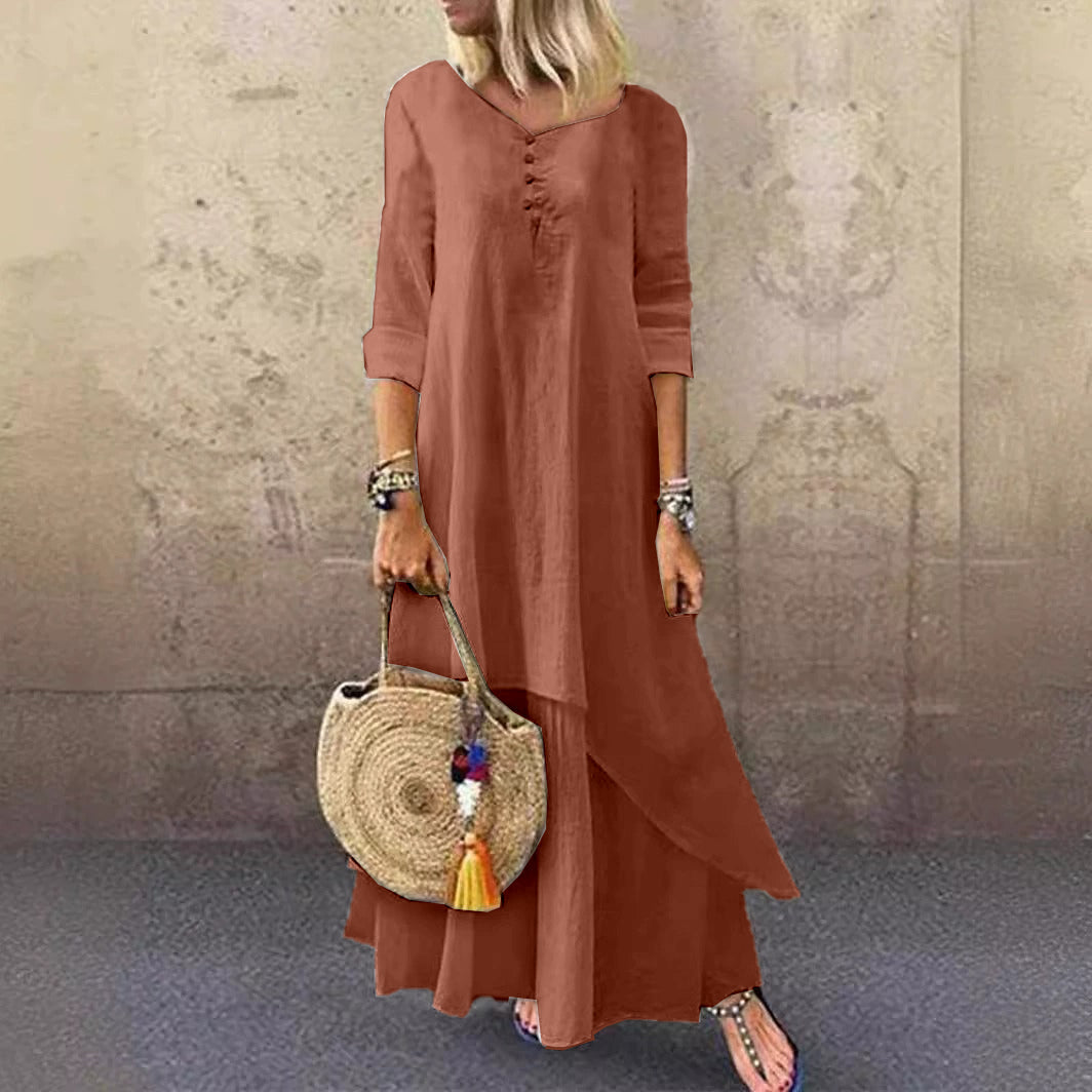 Casual Multi-layer Design Linen Dress artswardrobe