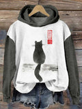 Japanese Cat Art Contrast Color Comfy Hoodie elevenforest