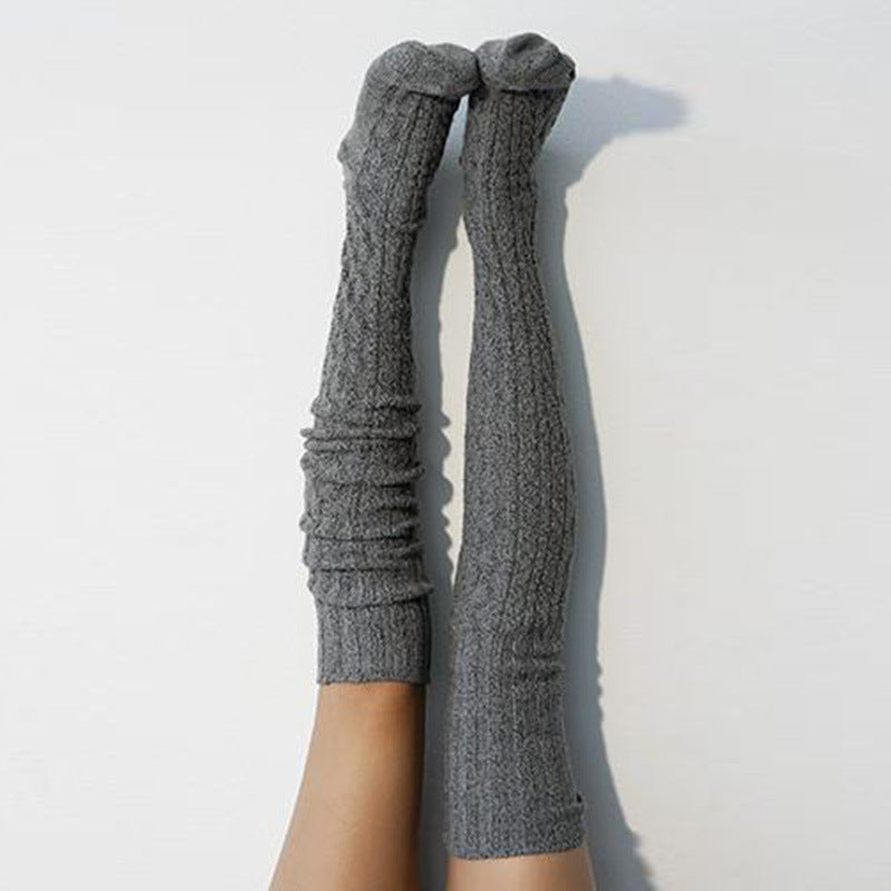 Solid Color Long Tube Knitted Over The Knee Socks elevenforest