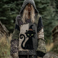 Halloween Scared Black Cat Patchwork Stitched Cozy Knit Hooded elevenforest