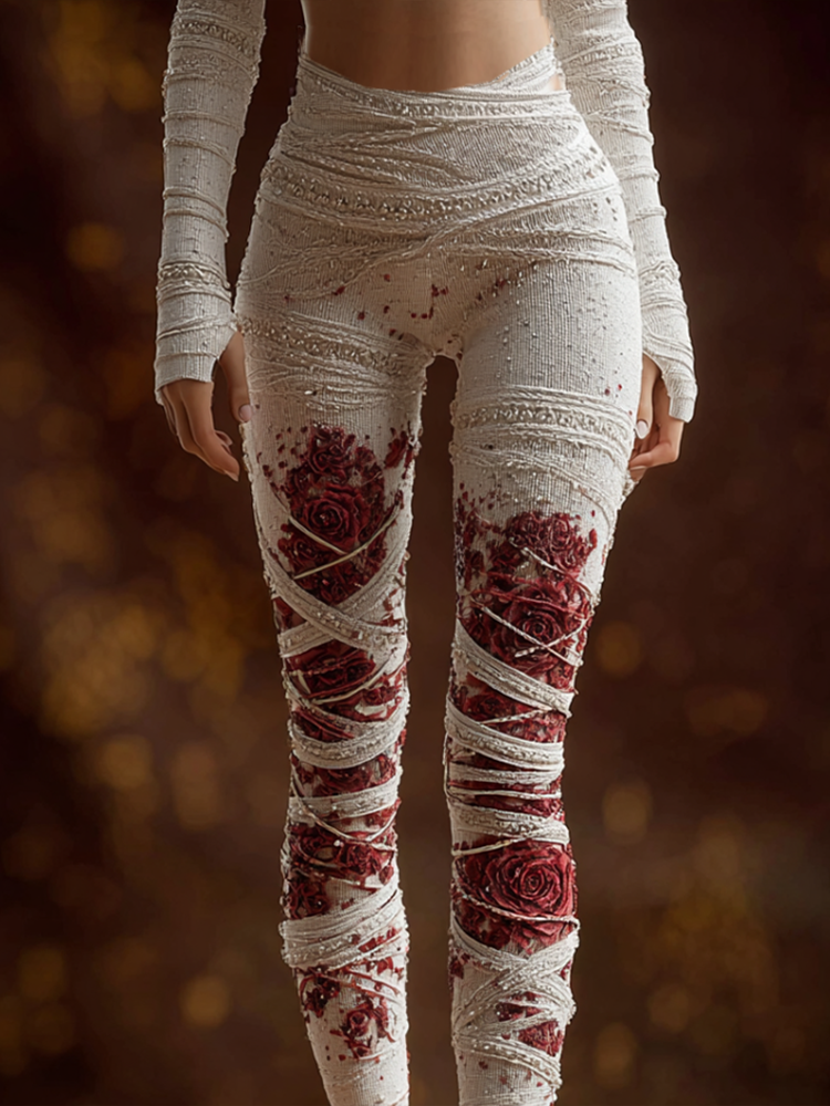 Comstylish Halloween-themed Line Art Women's Knitted Tight-fitting Leggings.