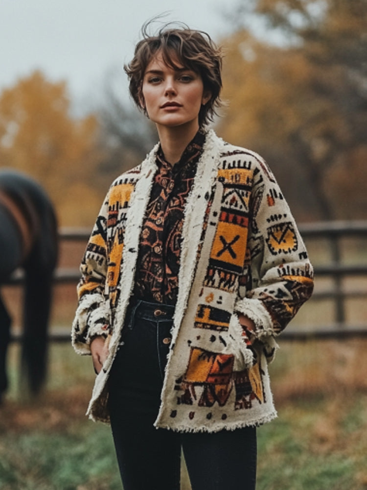 Women's Vintage Bohemian Print Cardigan artswardrobe