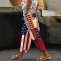 Women's Vintage Floral Independence Day Print Linen Blend Casual Pants artswardrobe
