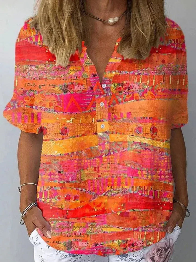 Comstylish Bright Color Print Women's Short Sleeve Shirt