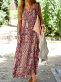 Women's Elegant Geometric Retro Pattern Cotton and Linen Loose Vest Cotton and Linen Dress