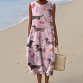 Retro Sausage Dog Cute Dachshund Art Linen Tank Midi Dress artswardrobe
