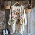 Retro Floral Embroidery Art Graphics Linen Blend Tunic artswardrobe
