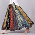 Boho Floral Patchwork Flowy Linen Blend Wide Skirt artswardrobe