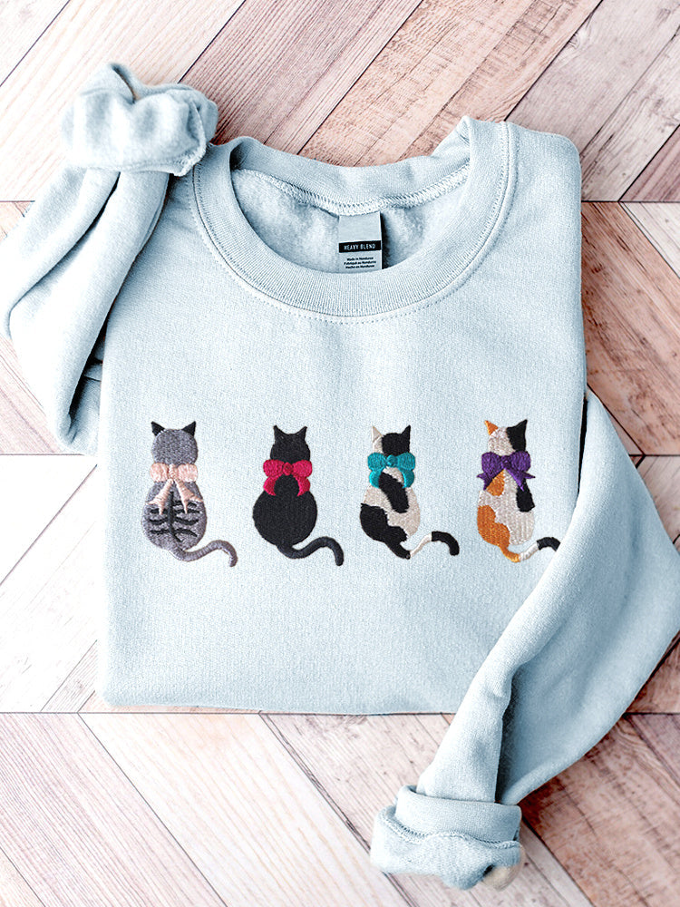 Cute Cat Embroidery Pattern Casual Sweatshirt elevenforest