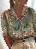 Women Floral Print Retro Casual Shirt